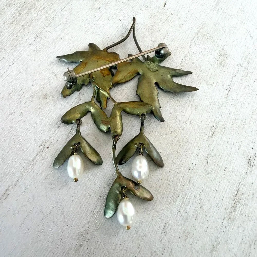 Michael Michaud Japanese Maple Leaf Freshwater Pearl Bronze Brooch